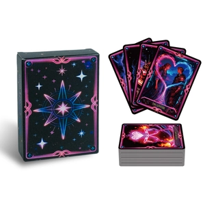 Set de cartas de tarot estilo neón con patrones azul y rosa para fiestas y juegos