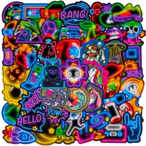 Vibrant Sortiment von Neon-DIY-Graffiti-Aufklebern mit verschiedenen Pop-Art und Ikonen