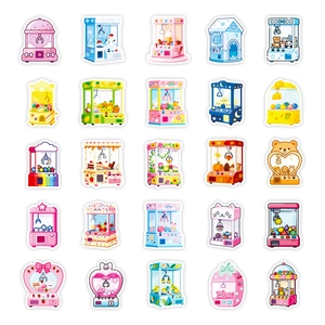 Collection of 25 cute cartoon claw machine stickers with diverse creative themes