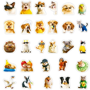 Funny anthropomorphic pet stickers with sunglasses and outfits for scrapbooking