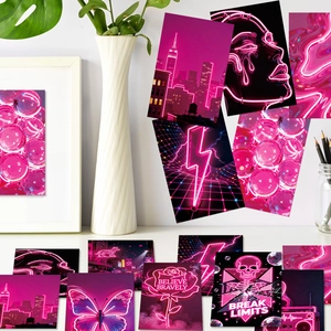 Pink neon aesthetic wall collage kit with aesthetic urban posters and quotes