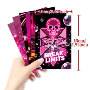 Set of 10 pink neon wall decor posters featuring punk skeleton and Break Limits slogan