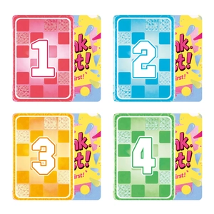 Think Fast digital board game cards in four bright colors for party puzzle games