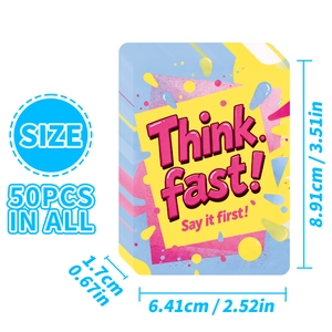 Detailed dimensions of 50pcs thinking card game set with colorful graphic design