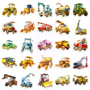 Set di 56 adesivi per veicoli da cantiere ad acquerello per bambini con ruspe e gru DIY
