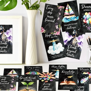 Lot de 10 cartes de vœux de motivation style ardoise avec illustrations aquarelle