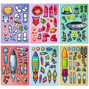 Autocollants Puzzle DIY Thème Espace Astronaute Fusée Extraterrestre UFO Dessin Animé Pour Enfants Art Créatif