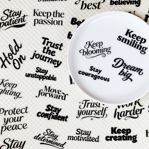 Inspirierende Zitate PET-Aufkleber-Set mit schwarzem Text für Scrapbooking und Deko