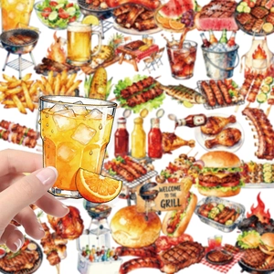 Lot de 56 autocollants de barbecue à l'aquarelle en PET pour décoration de journal