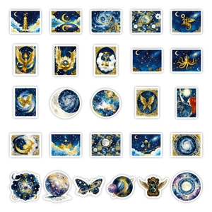 56 vintage sterrenhemel stickers in blauw en goud voor DIY scrapbooking decoratie