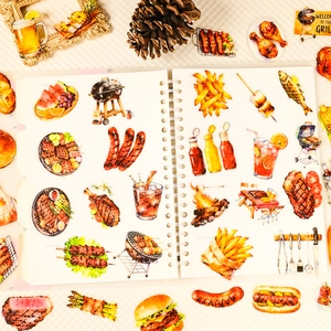 Set de 56 stickers aquarelle thème barbecue sur carnet à spirales au style artisanal
