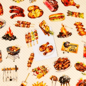 Lot de 56 autocollants BBQ aquarelle en PET transparent pour scrapbooking et déco