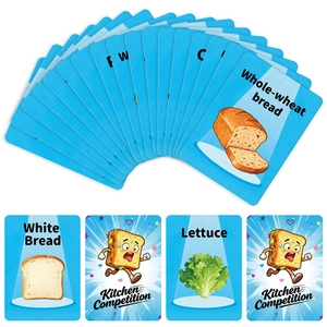 Detailed educational cards for kitchen competition game featuring food items and bread types