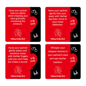 Close-up of couples interaction cards with whisper and heartbeat icons and intimacy prompts