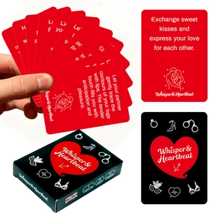 Adult couple game card set featuring 50 interactive challenges in red and black design