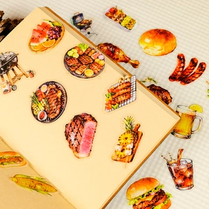 Autocollants aquarelle détaillés avec motifs barbecue sur mise en page carnet