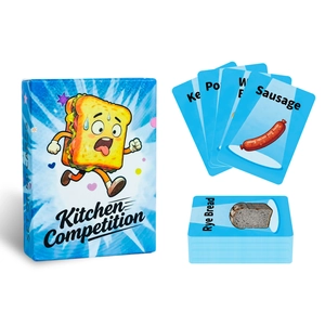 Kitchen Competition board game featuring a 50-card set with colorful food illustrations
