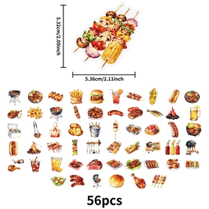 Lot de 56 stickers aquarelle barbecue en PET transparent pour scrapbooking décor