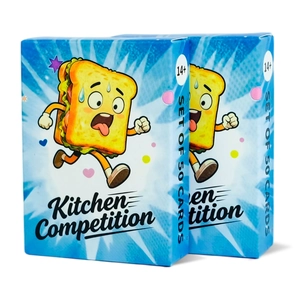 Kitchen Competition card game set with 50 food-themed cards for interactive family board gaming