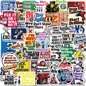 Funny Construction Slogan Stickers Waterproof PVC Industrial Tool Decals For Toolbox Laptop Hard Hat Personalized Material