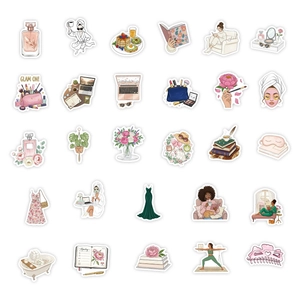 Pegatinas estéticas de estilo de vida para niñas con temas de moda y cuidado de piel
