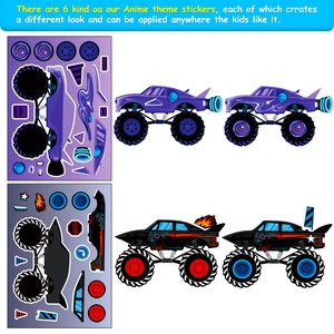 6-pack monster truck DIY mix and match sticker set with colorful vehicle parts for kids