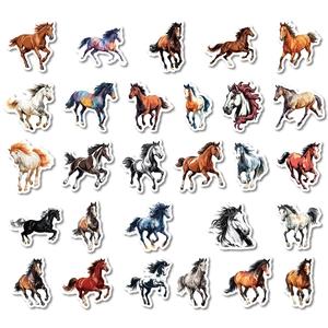 Assortiment d'autocollants de chevaux avec peintures à l'huile et motifs d'aquarelle