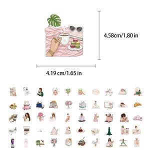 Detalle de 56 pegatinas de estilo de vida para mujer con medidas precisas en cm y pulgadas