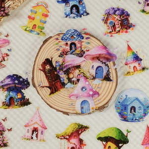 Fairytale Dream House PET Stickers Transparent Cartoon Mushroom Castle Hand Account Decorative Stickers For Kids DIY Craft