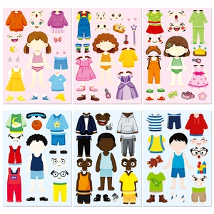 Autocollants de Déguisement DIY pour Enfants Personnages de Dessins Animés Tenues Accessoires Puzzle Éducatif pour Enfants