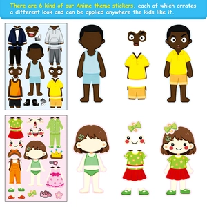 Détails de lot de 6 autocollants DIY pour enfants avec tenues de personnages et accessoires