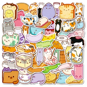 Cute Cartoon Cat Stickers Collection Waterproof PVC Kawaii Cats In Everyday Objects For Journaling DIY Laptop Stationery