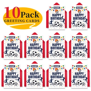 Set of 10 football theme birthday cards with soccer players and trophies and red envelopes