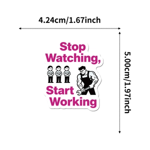 Detail showing dimensions of funny construction sticker with motivational work slogan
