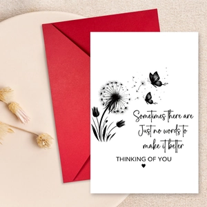 Sympathy Greeting Card With Red Envelope Dandelion Butterfly Floral Print Thinking Of You Mourning Comfort Peace Card For Family Friends