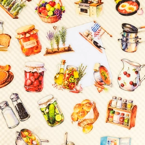 56 pieces of watercolor food and kitchen PET stickers for journaling and home decor
