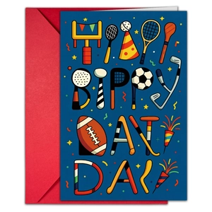 Detailed sports theme birthday card set featuring football and red envelope packaging