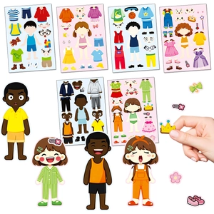 Lot de 6 planches d'autocollants DIY pour enfants avec vêtements et personnages variés