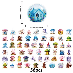 56pcs fairytale dream house stickers with colorful mushroom castle designs for scrapbooking