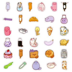 56 pieces of cute cartoon cat stickers featuring creative food and jar designs