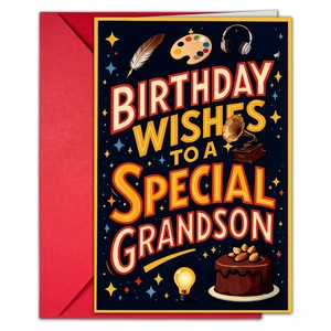 Detail of creative birthday card for grandson featuring football and artistic elements