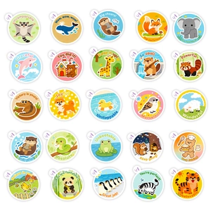 Lot de 25 autocollants animaux mignons avec phrases positives et languettes d'ouverture