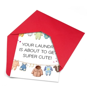 Set de cartes de vœux bébé mignon avec enveloppe rouge et message de lessive créatif