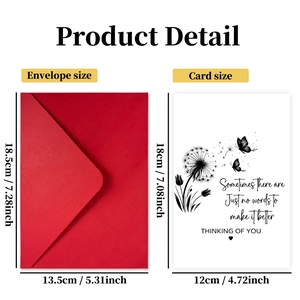 Funeral sympathy greeting card set with red envelope and dandelion design