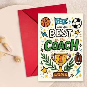 Miglior Allenatore Biglietto Auguri Con Busta Rossa Tema Sportivo Cartoncino Ringraziamento Per Allenatore Basket Calcio Regalo