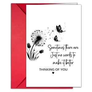 Funeral sympathy card set with dandelion illustration and red envelope for condolence