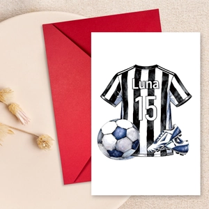 Set di Biglietti di Auguri a Tema Calcio Acquerello Dipinto a Mano Maglia Scarpe da Calcio Con Busta Rossa Regalo per Tifosi