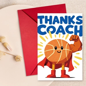 Basketball Football Baseball Superhero Theme Thanks Coach Greeting Card With Red Envelope For Sports Team Appreciation Gift