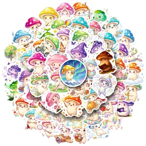 Vibrant cartoon anthropomorphic mushroom stickers for water bottles and luggage decoration