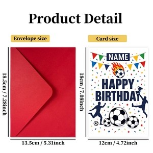 Football birthday card set with red envelope and size details for sports celebration